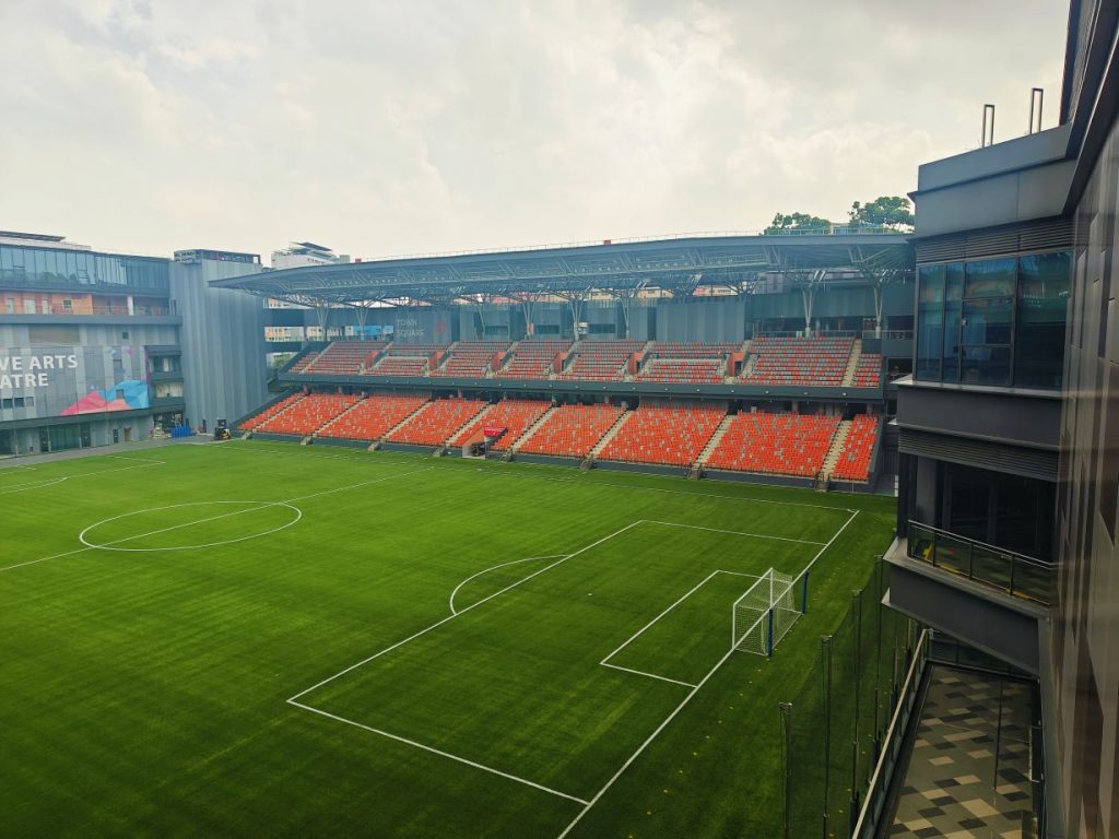 Completed stadium seats with turf