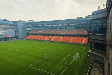 Completed stadium seats with turf